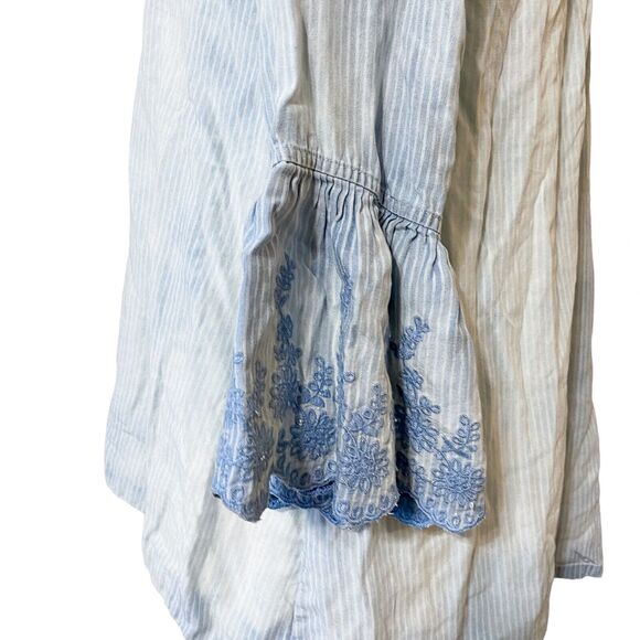John Mark Anthropologie Shirt Size Small Boho Blue Striped Bell Sleeve - Picture 2 of 10